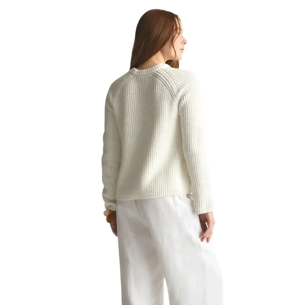 New Quince Women's XS Organic Cotton Fisherman Crew Sweater Ivory Cream Boho